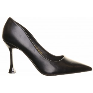 Black Curved High Heel Plain Court Shoe