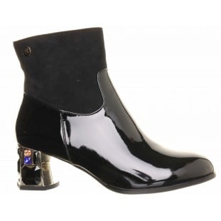Redz Gem Stone Heel Black Patent Ankle Boot