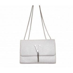 Silver Glitter V Detail Chain Bag