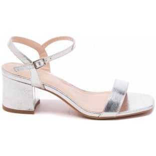 Silver Mid Block Cross Strap Sandal