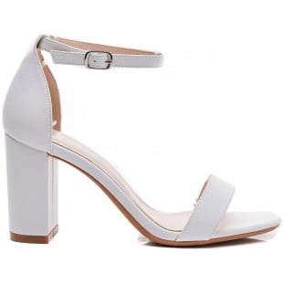 White High Block Heel Barely There Sandal
