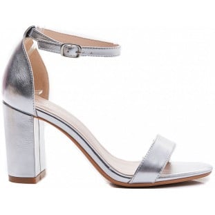 Silver High Block Heel Barely There Sandal