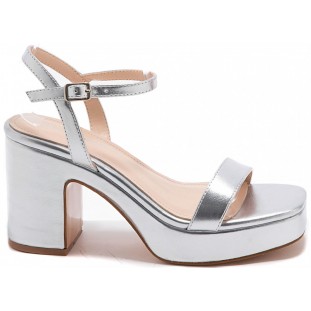 Silver Platform Block Heel Cross Strap Sandal