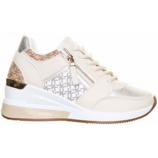 Beige Laced Wedge Trainer