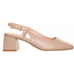 Beige Block Heel Sling Back Sandal