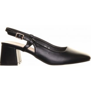 Black Block Heel Sling Back Sandal