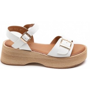 White Natural Mid Wedge Two Strap Sandal