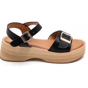 Black Natural Mid Wedge Two Strap Sandal