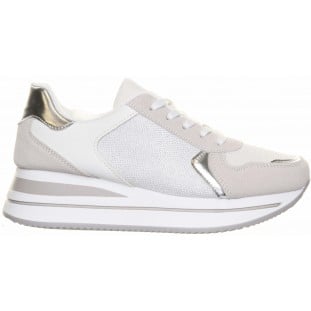 White Wedge Lace Up Panel Trainer
