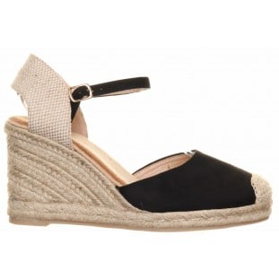 Black Two Part Wedge Espadrille
