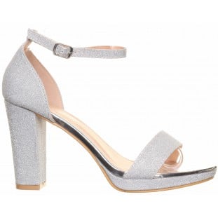 Silver High Block Heel Barely There Sandal