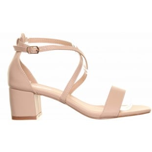 Beige Block Heel Cross Straps Sandal