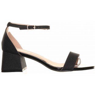 Black Low Block Heel Glimmer Sandal