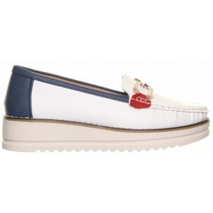 Zanni & Co White Navy Low Wedge Trim Loafer
