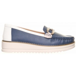 Zanni & Co Navy White Low Wedge Trim Loafer