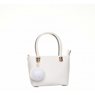 White Small Handbag With Fur Pom Pom
