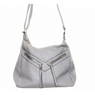 Grey 2 Gold Diagonal Zips Bag