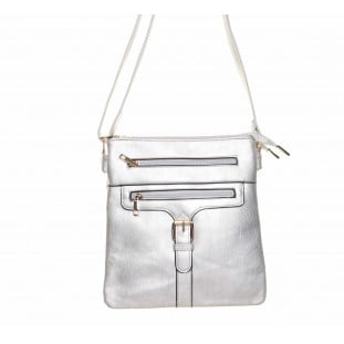 Silver 2 Zips Crossbody Bag
