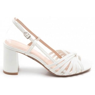 White Block Heel Strippy Sandal