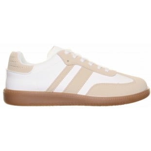 White Beige Natural Sole Laced Trainer