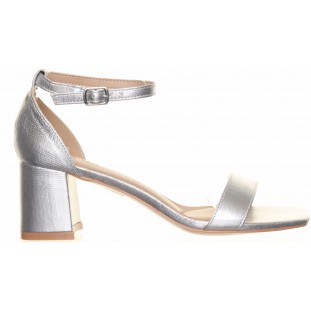Silver Metallic Block Heel Sandal