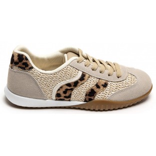 Leopard Hessian Panel Two Stripe Trainer