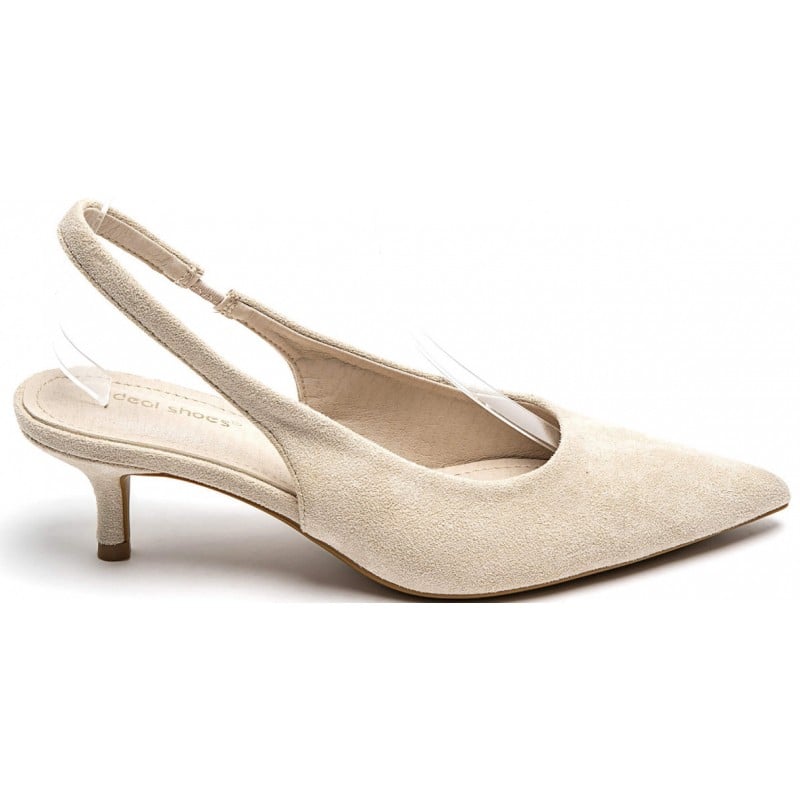 Beige Plain Low Heel Sling Back
