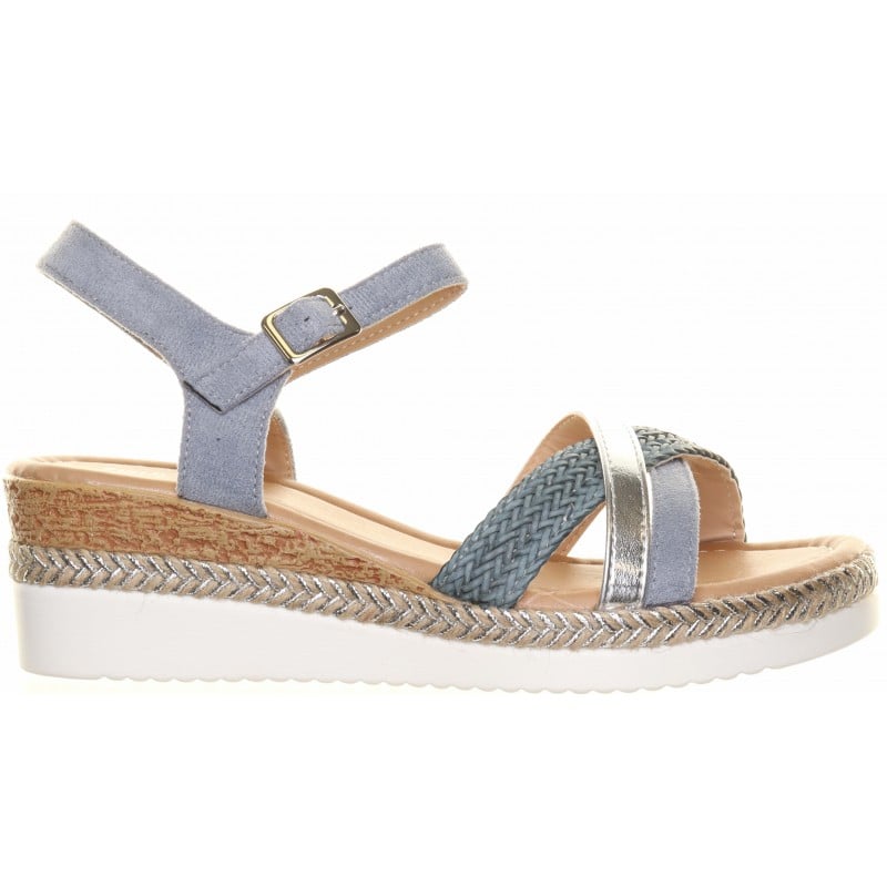 Blue Cross Straps Cork Wedge Sandal