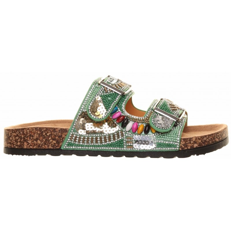 Heavenly Feet Green Gemstone Two Strap Footbed