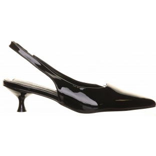 Black Patent Low Kitten Heel Sling Back
