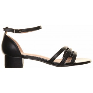 Black Low Block Heel Metallic Sandal