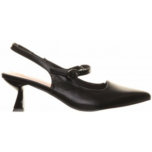 Black Mid Heel Instep Strap Sling Back