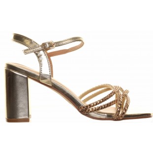 Gold Mid Block Heel Metallic Strappy Sandal