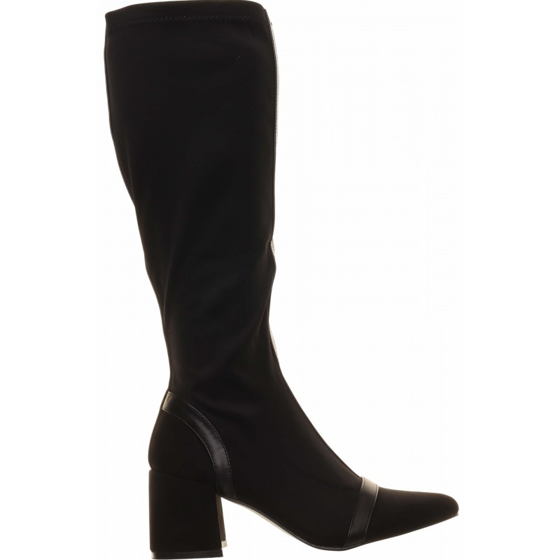 Black Knee High Panel Boot Mid Heel