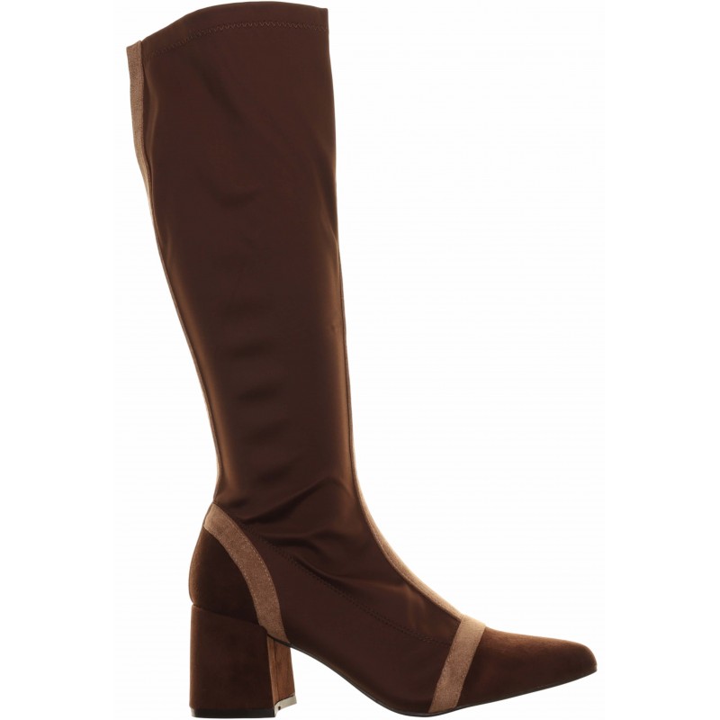Brown Knee High Panel Boot Mid Heel