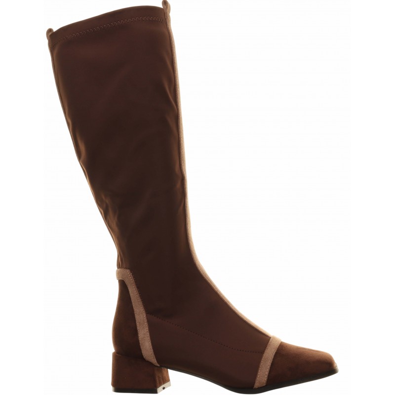 Brown Knee High Panel Boot Low Heel