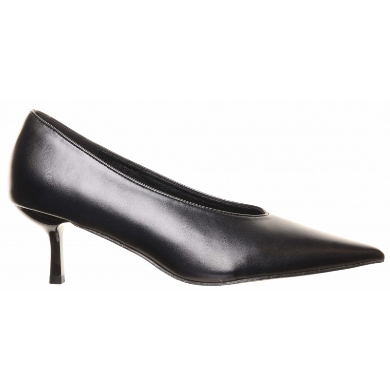Black High Cut Low Heel Court Shoes