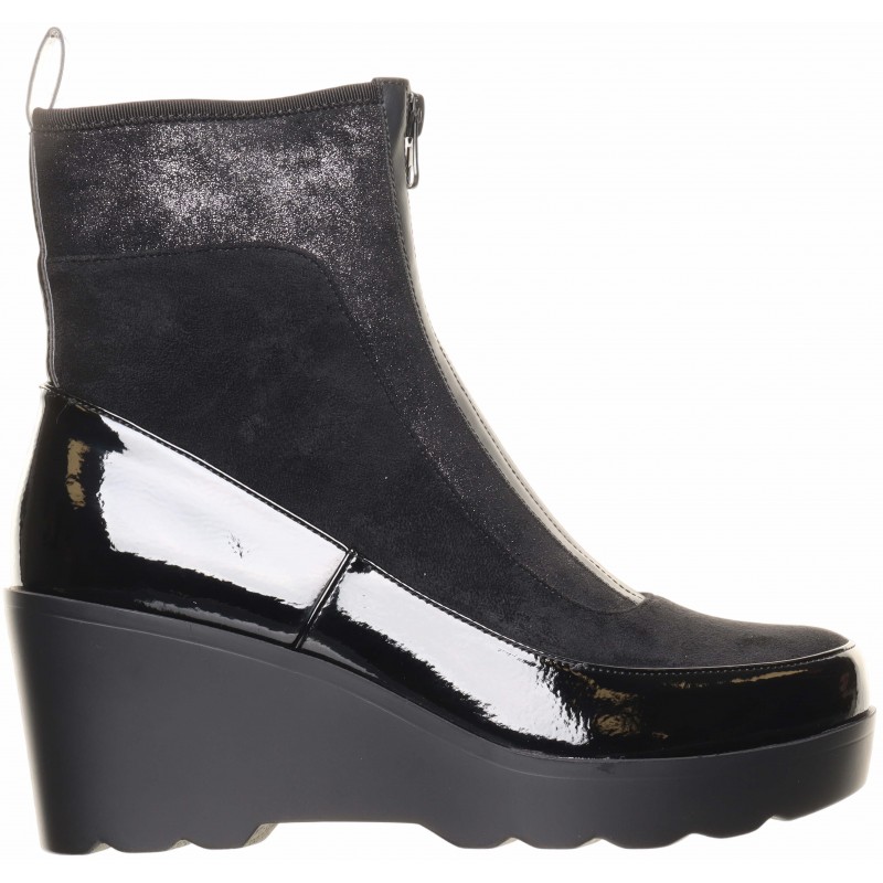 Black Instep Zip Wedge Ankle Boots
