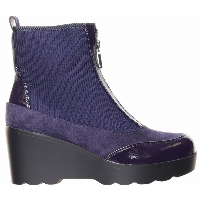 Navy Side Elastic Wedge Ankle Boots