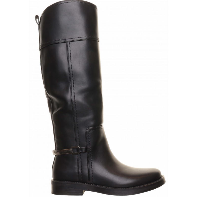 Black Flat Knee High Stirrup Trim Boots