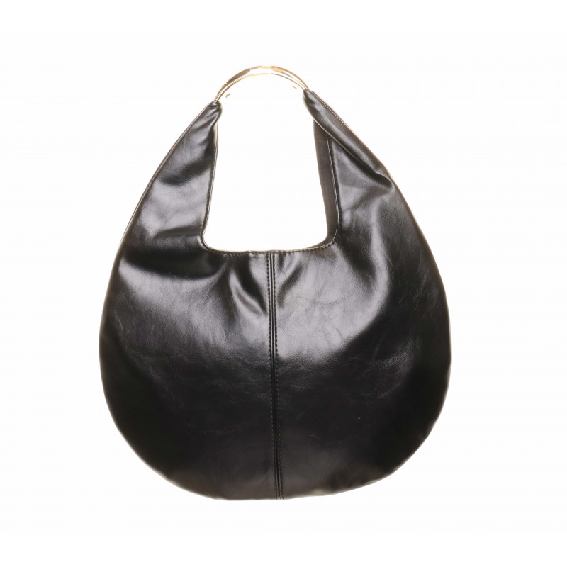 Black Circular Pouch Metal Handle Bag