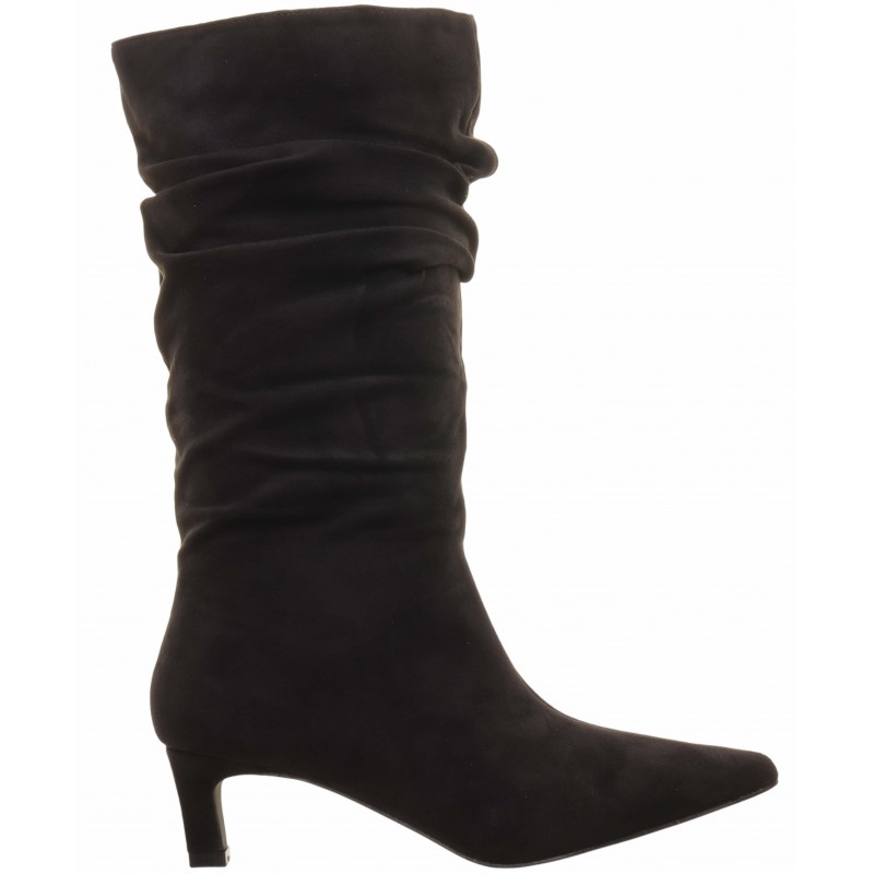 Black Ruched Calf Kitten Heel Boots