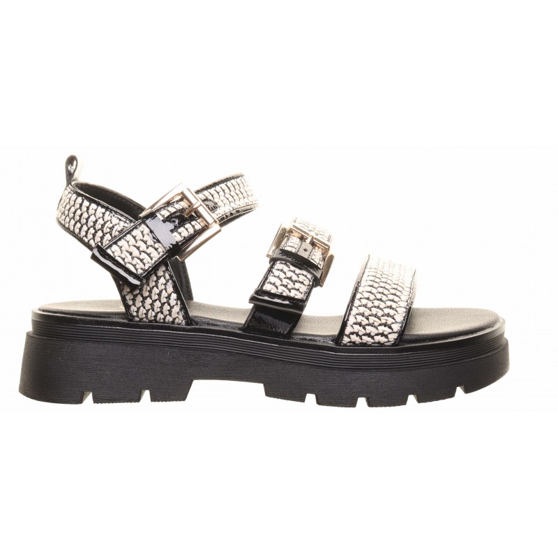 Una Healy Black White Chunky Strap Sandal
