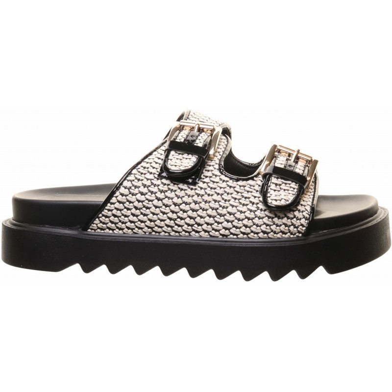 Una Healy Black White Twin Buckle Mule