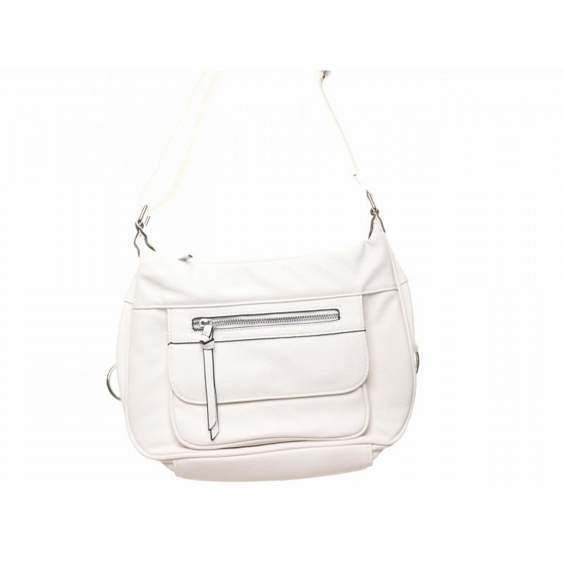 White Front Zip Pocket Soft Shoulder Bag