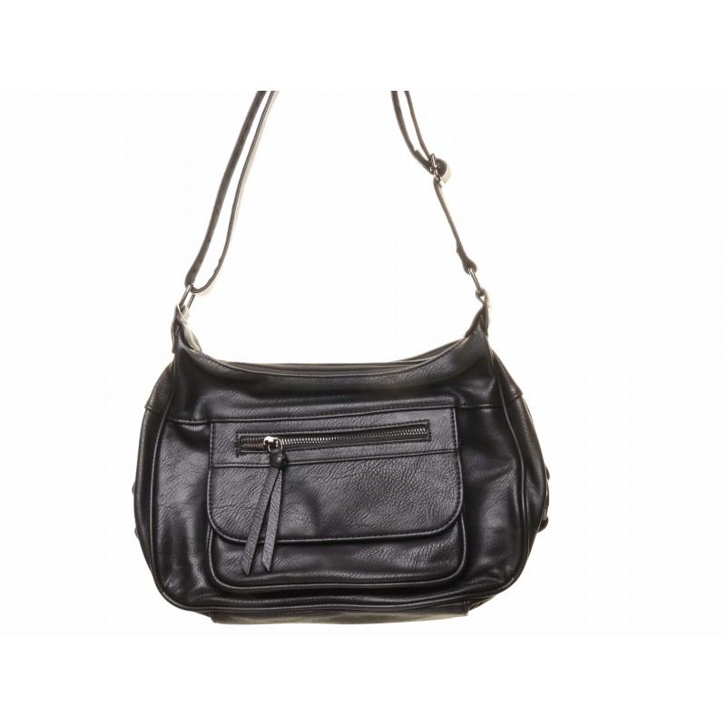 Black Front Zip Pocket Soft Shoulder Bag