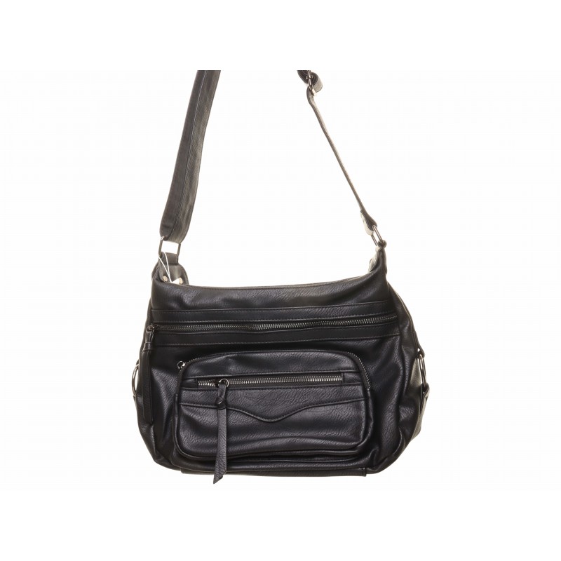 Black Double Zip Pocket Soft Shoulder Bag