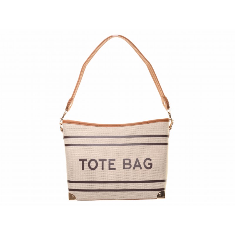 Camel Beige Canvas Two Tone Tote Bag