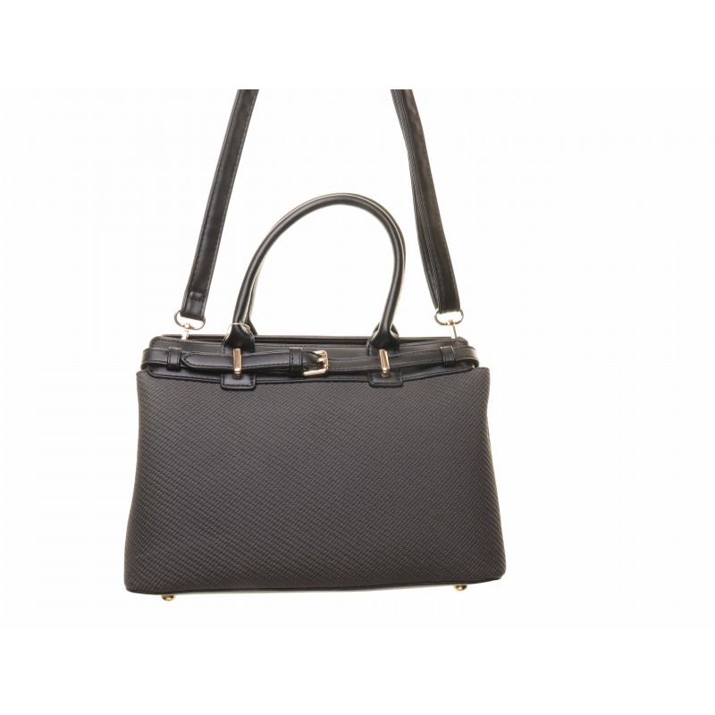 Black Hessian Print Front Zip Medium Bag