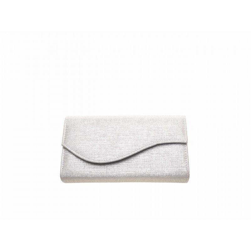 Silver Curved Flap Glimmer Clutch Bag